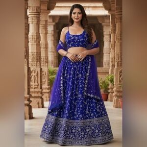 Blue Sequence With Silver Embroidery Work Georgette Lehenga Choli